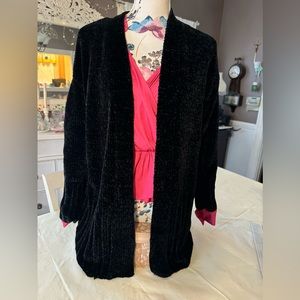 Black Chenille Cardigan Sweater Sz Small